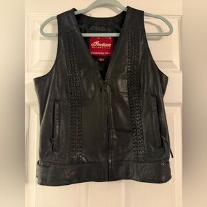 Indian Motorcycle Women's Black Leather Braid-Detail Vest